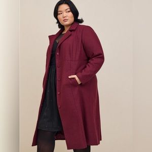 NWT 1X Torrid Burgundy Wool Trench Coat